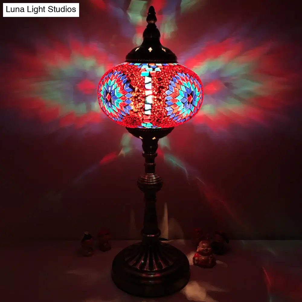 Lámpara de mesa de noche antigua de vitral con diseño elíptico – Ideal para el escritorio del dormitorio – Disponible en blanco, rojo y azul