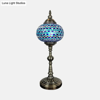 Lámpara de mesa de noche antigua de vitral con diseño elíptico – Ideal para el escritorio del dormitorio – Disponible en blanco, rojo y azul