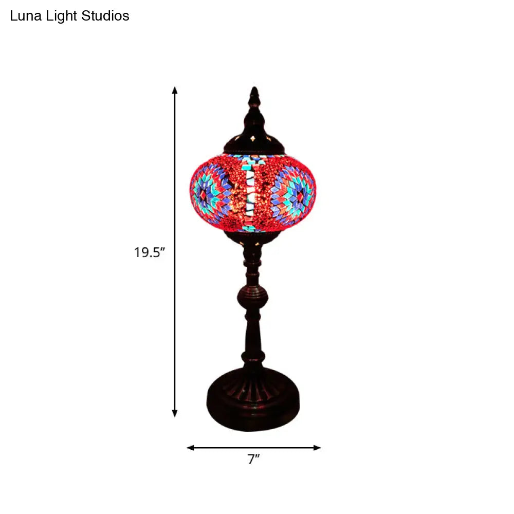 Lámpara de mesa de noche antigua de vitral con diseño elíptico – Ideal para el escritorio del dormitorio – Disponible en blanco, rojo y azul