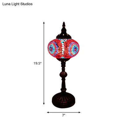 Lámpara de mesa de noche antigua de vitral con diseño elíptico – Ideal para el escritorio del dormitorio – Disponible en blanco, rojo y azul