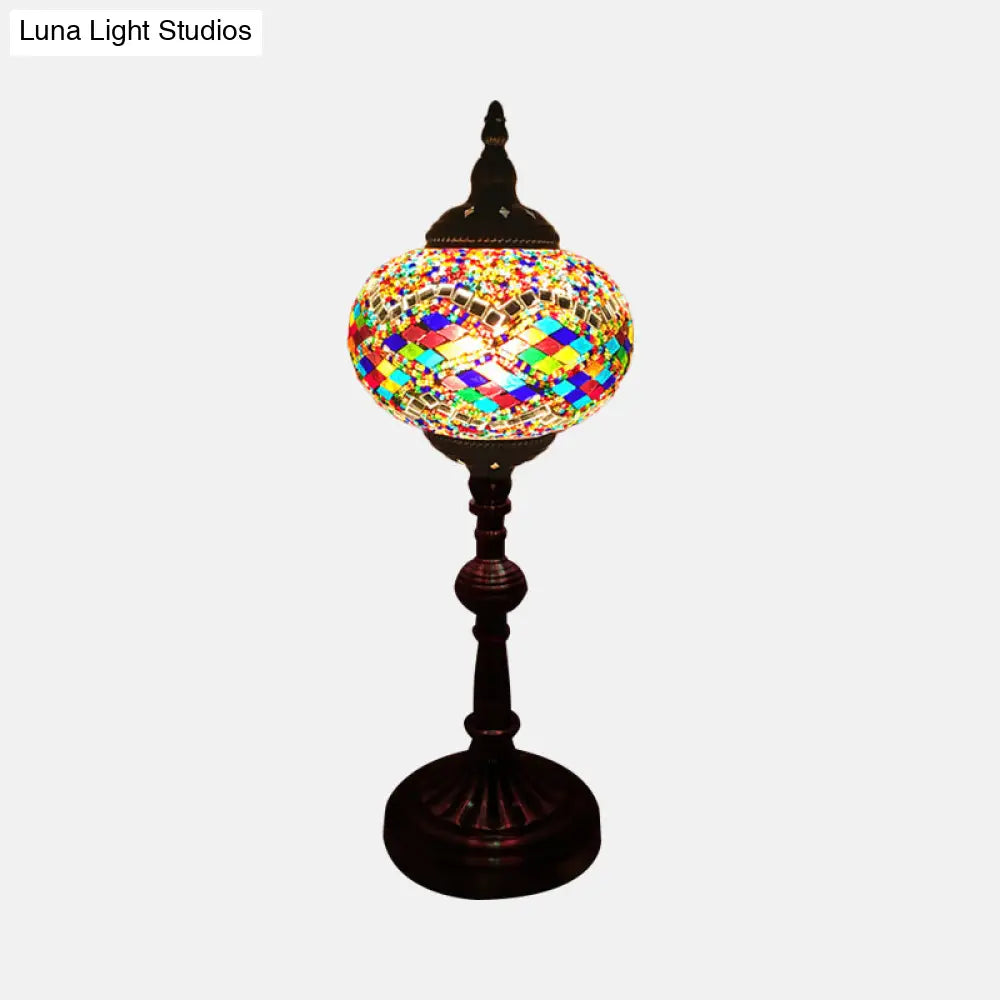 Lámpara de mesa de noche antigua de vitral con diseño elíptico – Ideal para el escritorio del dormitorio – Disponible en blanco, rojo y azul