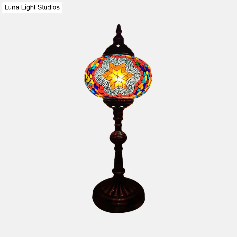 Lámpara de mesa de noche antigua de vitral con diseño elíptico – Ideal para el escritorio del dormitorio – Disponible en blanco, rojo y azul