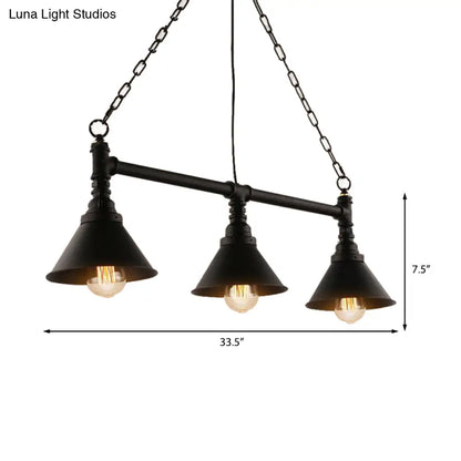 ديكوربايتس™ مصباح جزيرة معدني بثلاثة رؤوس بتصميم عتيق مع غطاء مخروطي - وحدة إضاءة للمطبخ
