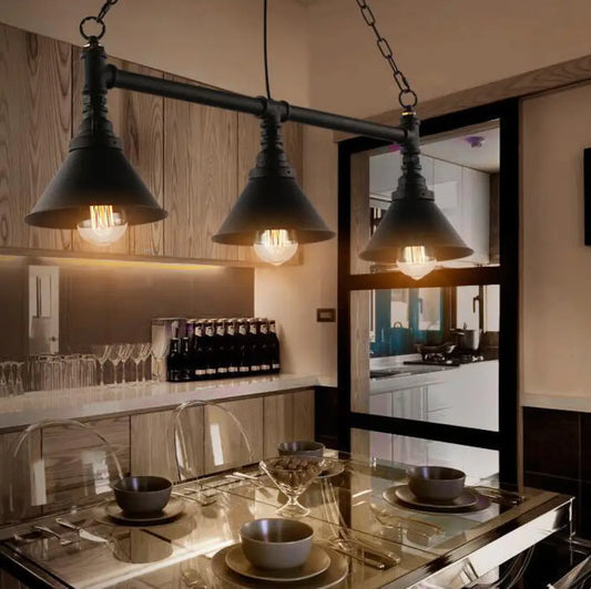 DecorBites™ Antique Style 3-Head Metallic Island Pendant Lamp with Cone Shade - Kitchen Light Fixture