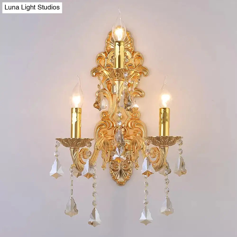 Aplique de pared de estilo antiguo con tres luces y gota de cristal - Lámpara de pared metálica