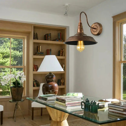 Aplique de pared estilo granero antiguo con brazo flexible en bronce/óxido - Ideal para iluminación de dormitorio