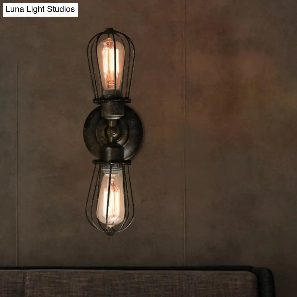 ديكوربايتس™ مصباح حائط صغير أسود/برونز على الطراز العتيق - مصباح حائط صغير من الحديد المطاوع مزود بمصباحين لغرفة الطعام