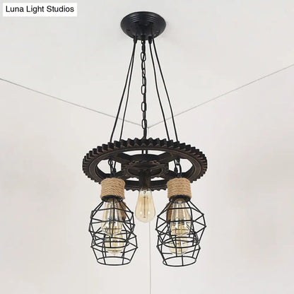 Antique Style Black Iron Pendant Light with Wire Guard - 5/7-Head Suspended Lamp Fixture