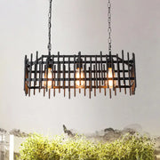 Decorbites™ black metal wire cage island light with three exposed edison bulbs in antique style farmhouse design