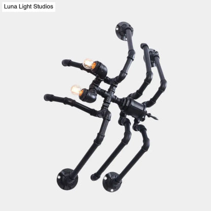 Aplique de pared estilo antiguo con forma de araña negra: Metálico, diseño de tubería de agua, 2 bombillas para escalera