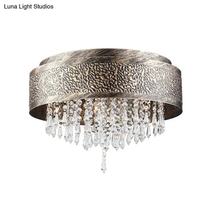 DecorBites™ Antique Style Bronze Drum Flush Lamp with Crystal Accent, 5/9 Light Iron Flush Mount Ceiling Light - 16"/19.5" Width