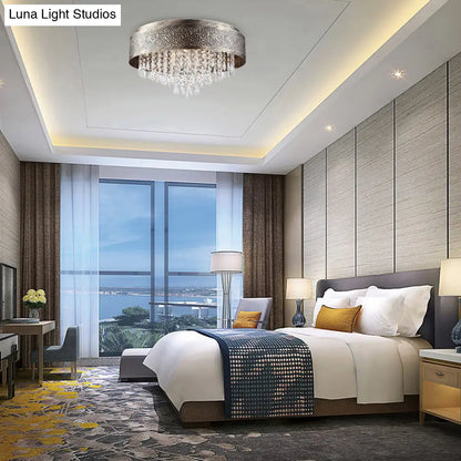 DecorBites™ Antique Style Bronze Drum Flush Lamp with Crystal Accent, 5/9 Light Iron Flush Mount Ceiling Light - 16"/19.5" Width