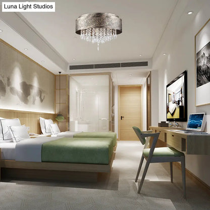 DecorBites™ Antique Style Bronze Drum Flush Lamp with Crystal Accent, 5/9 Light Iron Flush Mount Ceiling Light - 16"/19.5" Width