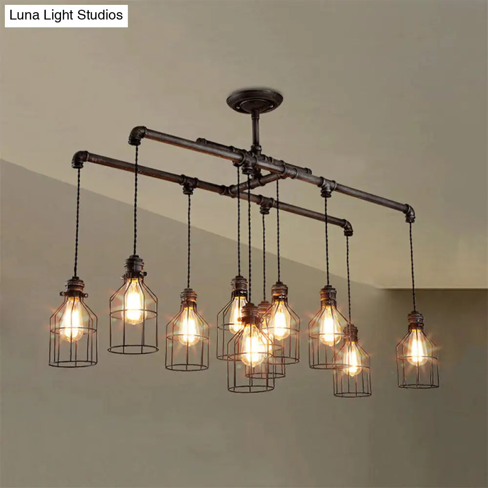 DecorBites™ Antique Style Bronze Iron Pendant Light with 6/10 Bulb Cage, Water Pipe Design - Ideal Island Lighting for Dining Room