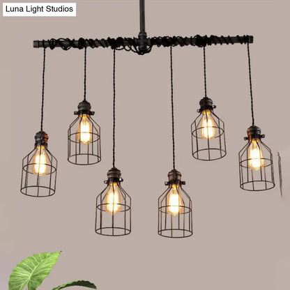 DecorBites™ Antique Style Bronze Iron Pendant Light with 6/10 Bulb Cage, Water Pipe Design - Ideal Island Lighting for Dining Room
