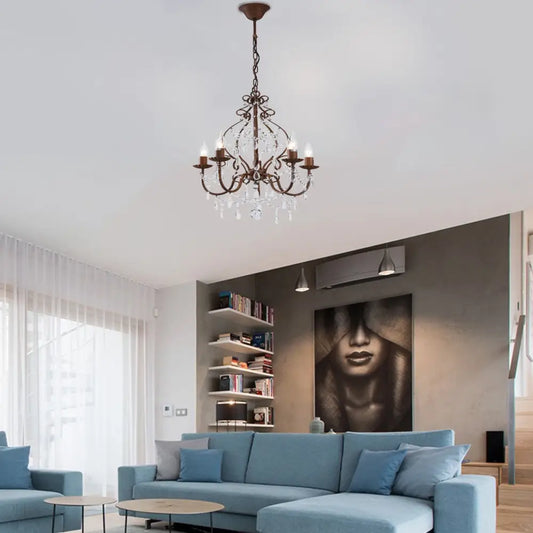 Lámpara de araña colgante de estilo antiguo con 5 luces, acabado en óxido oscuro, ideal para el recibidor.