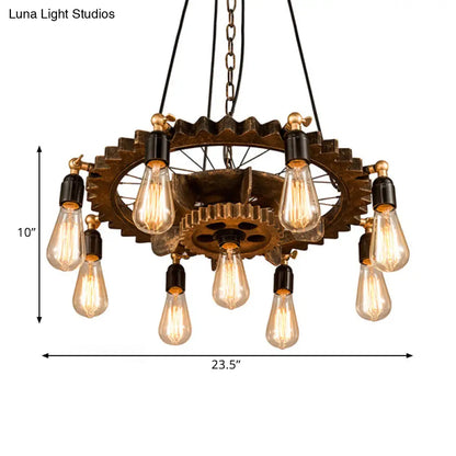 Lámpara de techo colgante de estilo antiguo, de metal color óxido oscuro, con 9 luces - Perfecta para la sala de estar