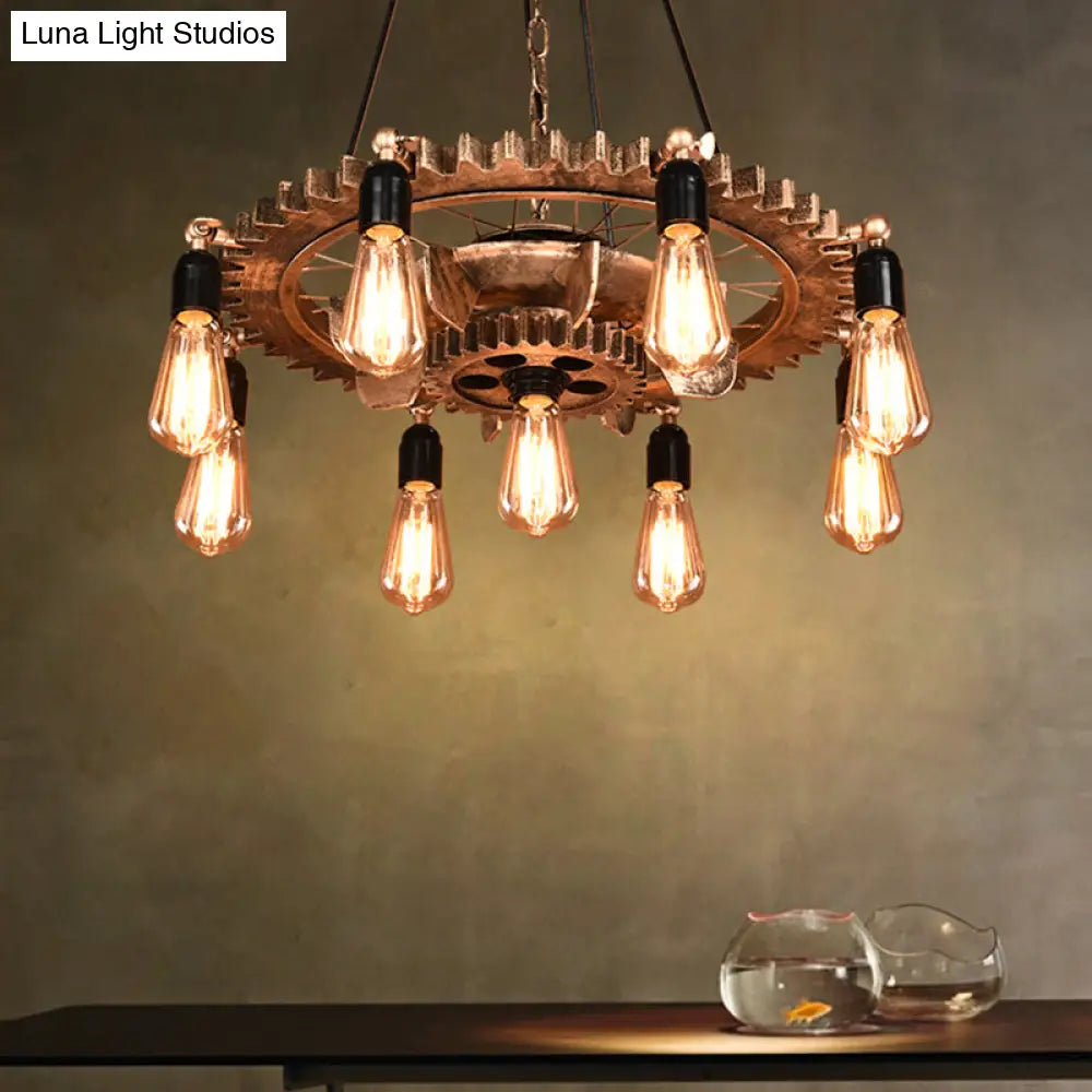 Lámpara de techo colgante de estilo antiguo, de metal color óxido oscuro, con 9 luces - Perfecta para la sala de estar