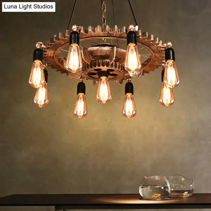 Lámpara de techo colgante de estilo antiguo, de metal color óxido oscuro, con 9 luces - Perfecta para la sala de estar