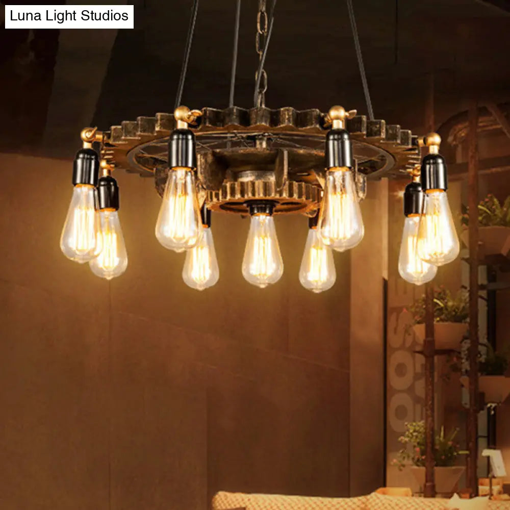 Lámpara de techo colgante de estilo antiguo, de metal color óxido oscuro, con 9 luces - Perfecta para la sala de estar