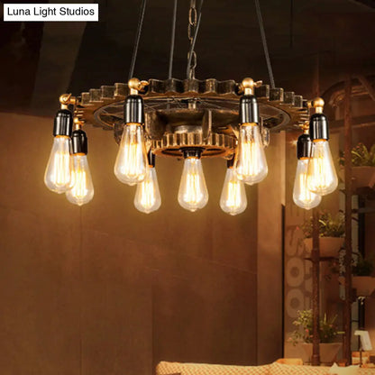 Lámpara de techo colgante de estilo antiguo, de metal color óxido oscuro, con 9 luces - Perfecta para la sala de estar