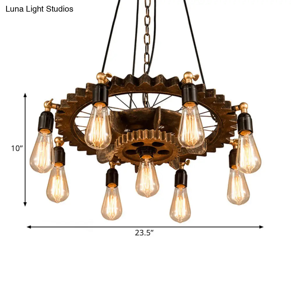 Lámpara de techo colgante de estilo antiguo, de metal color óxido oscuro, con 9 luces - Perfecta para la sala de estar