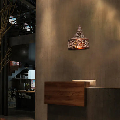 Lámpara de pared antigua de estilo óxido oscuro con cuentas de cristal - Lámpara de tambor de 2 luces para pasillo