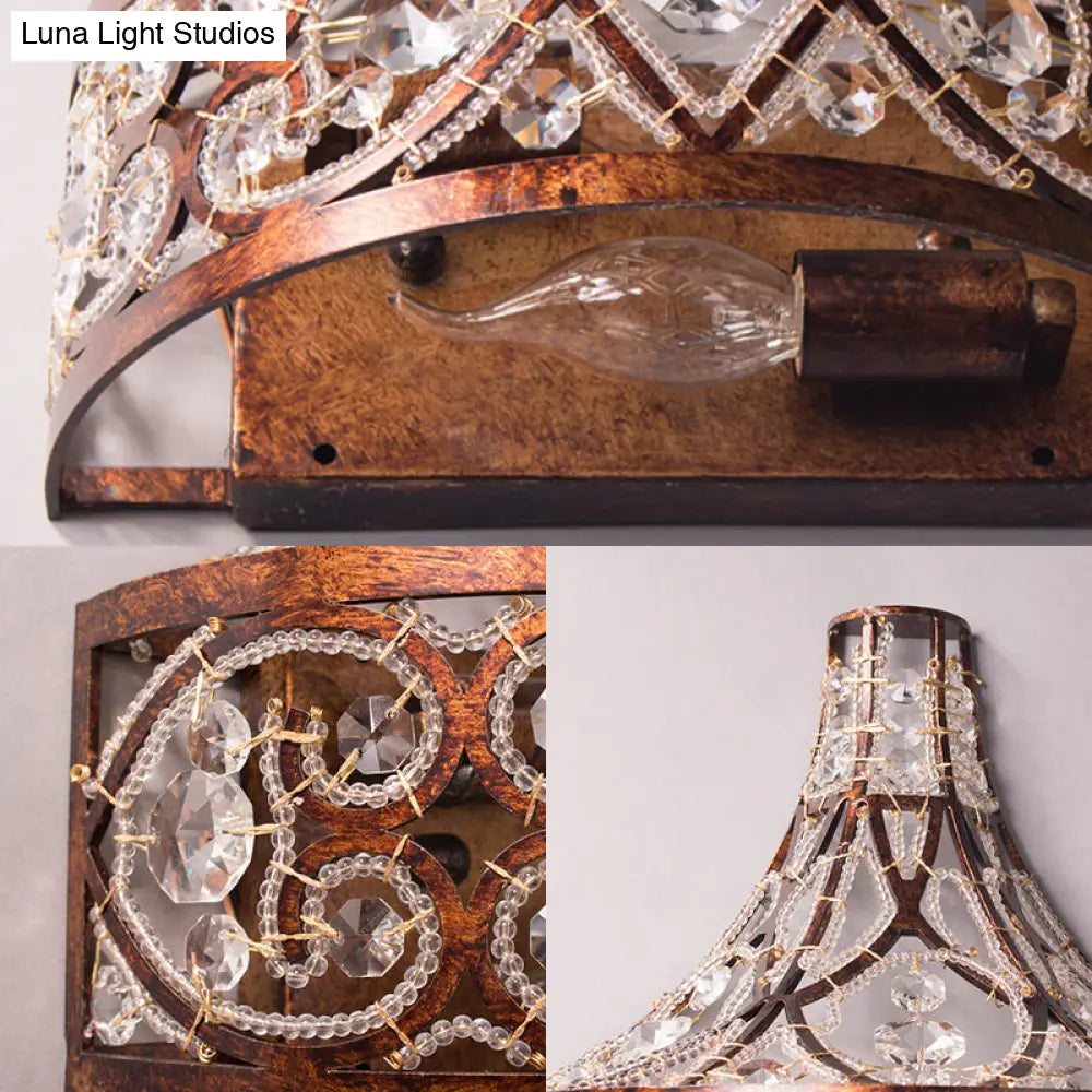 Lámpara de pared antigua de estilo óxido oscuro con cuentas de cristal - Lámpara de tambor de 2 luces para pasillo