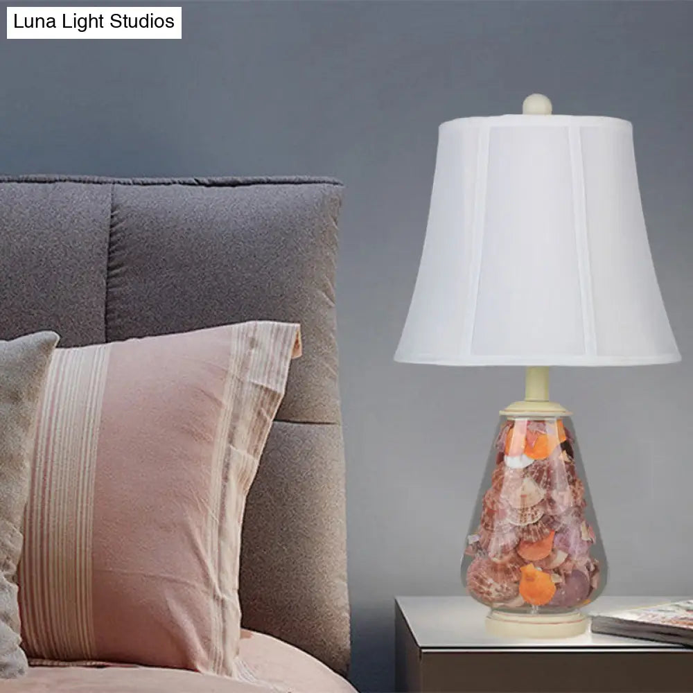 مصباح طاولة بجانب السرير بتصميم إمبراطوري عتيق، قماش أبيض، رأس واحد، عرض 12/16 بوصة