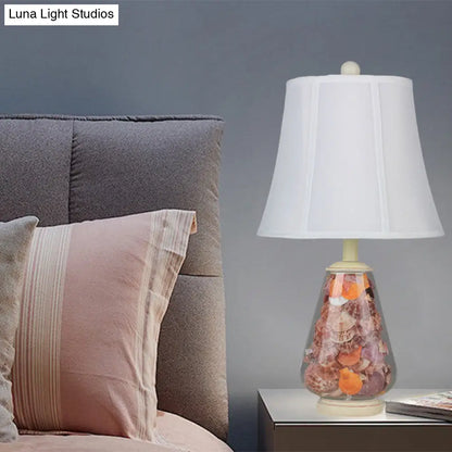 مصباح طاولة بجانب السرير بتصميم إمبراطوري عتيق، قماش أبيض، رأس واحد، عرض 12/16 بوصة