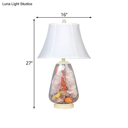 مصباح طاولة بجانب السرير بتصميم إمبراطوري عتيق، قماش أبيض، رأس واحد، عرض 12/16 بوصة