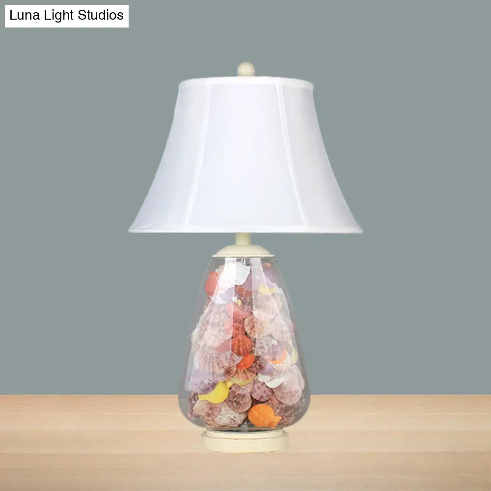 مصباح طاولة بجانب السرير بتصميم إمبراطوري عتيق، قماش أبيض، رأس واحد، عرض 12/16 بوصة