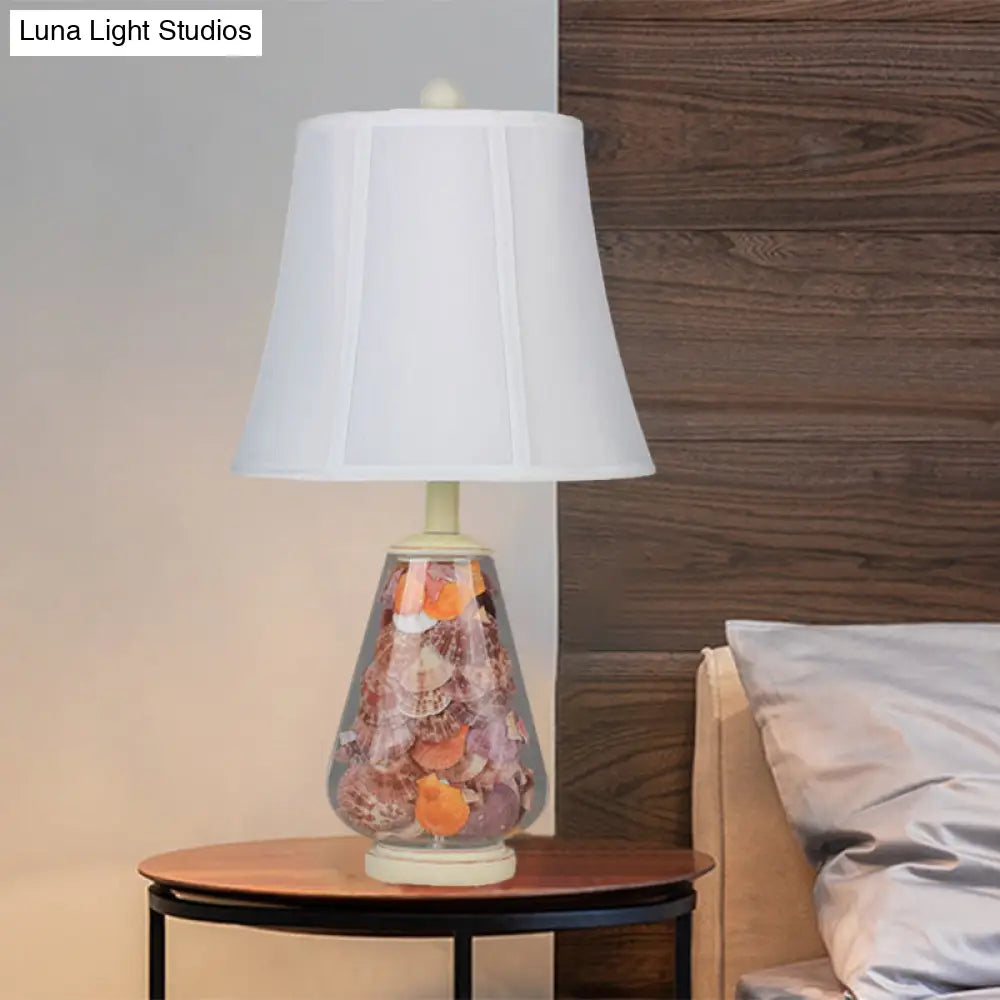 مصباح طاولة بجانب السرير بتصميم إمبراطوري عتيق، قماش أبيض، رأس واحد، عرض 12/16 بوصة