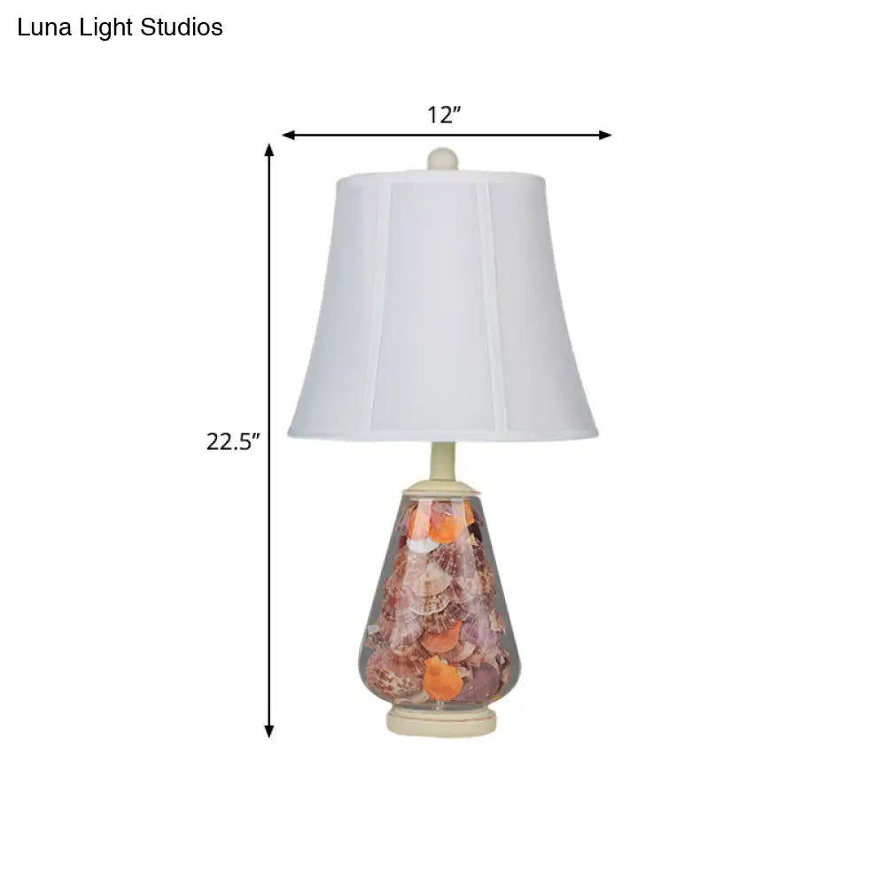 مصباح طاولة بجانب السرير بتصميم إمبراطوري عتيق، قماش أبيض، رأس واحد، عرض 12/16 بوصة