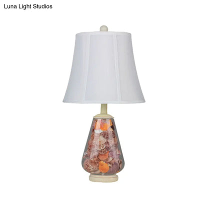 مصباح طاولة بجانب السرير بتصميم إمبراطوري عتيق، قماش أبيض، رأس واحد، عرض 12/16 بوصة