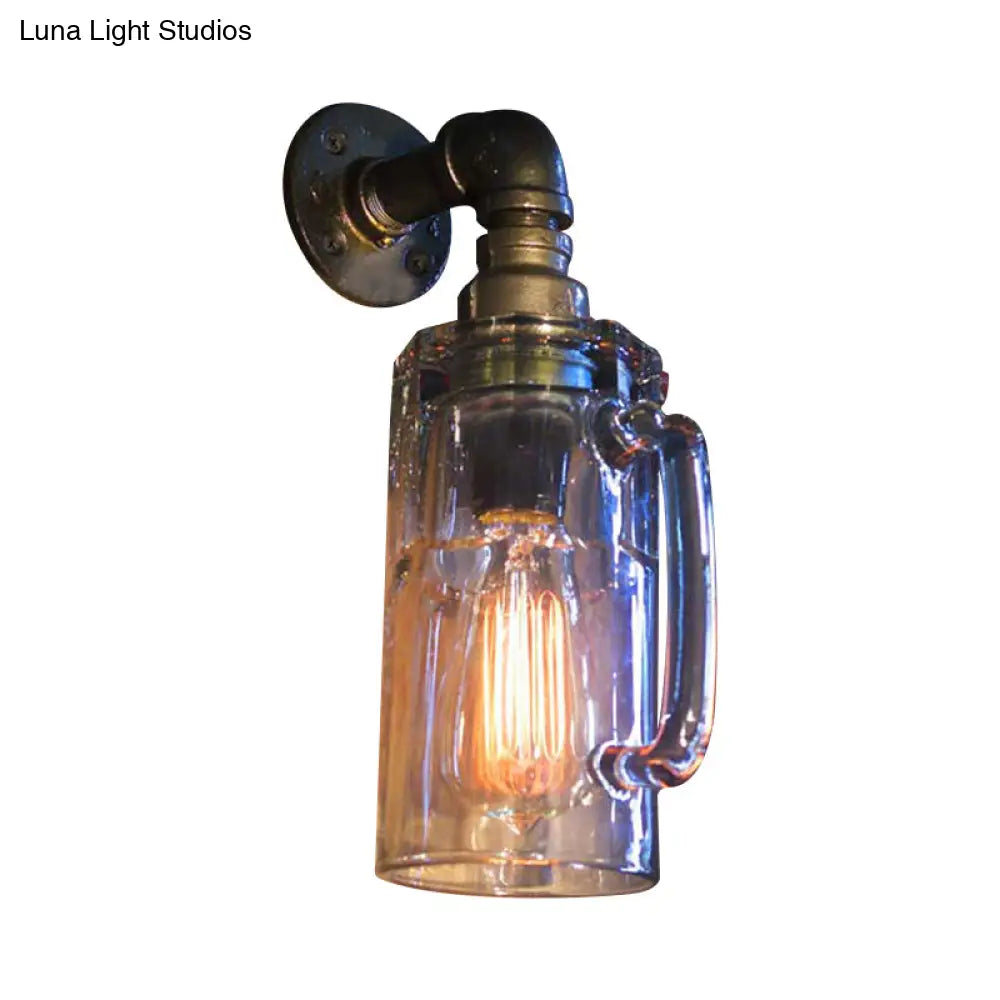 مصباح حائط على شكل كوب بيرة زجاجي على الطراز العتيق مع أنبوب ماء باللون البرونزي/الأسود