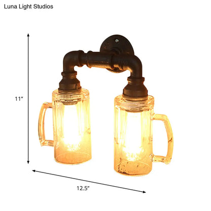 مصباح حائط على شكل كوب بيرة زجاجي على الطراز العتيق مع أنبوب ماء باللون البرونزي/الأسود