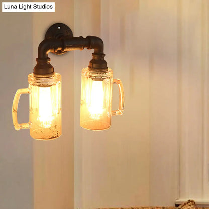 مصباح حائط على شكل كوب بيرة زجاجي على الطراز العتيق مع أنبوب ماء باللون البرونزي/الأسود