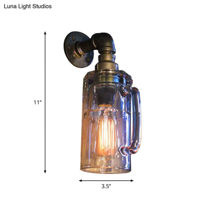 مصباح حائط على شكل كوب بيرة زجاجي على الطراز العتيق مع أنبوب ماء باللون البرونزي/الأسود