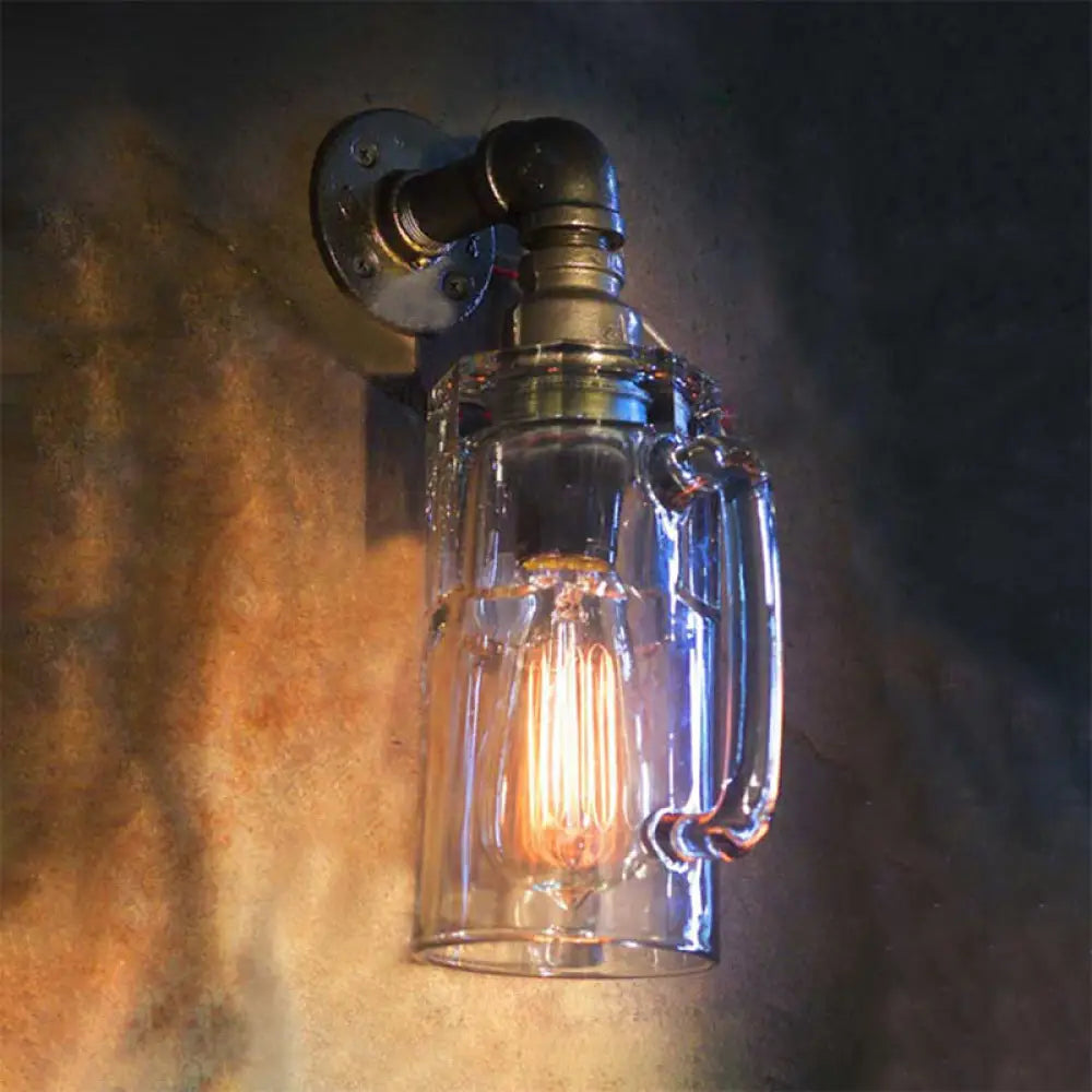 مصباح حائط على شكل كوب بيرة زجاجي على الطراز العتيق مع أنبوب ماء باللون البرونزي/الأسود