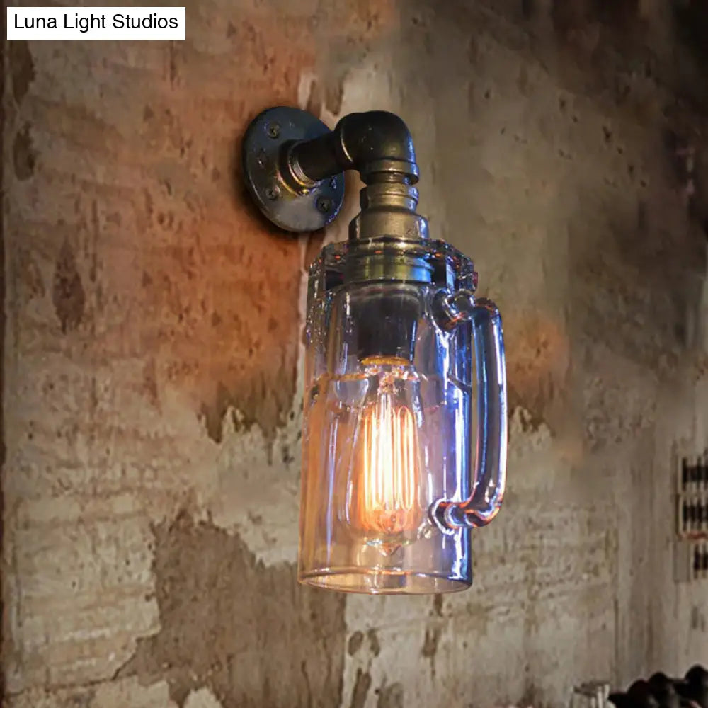 مصباح حائط على شكل كوب بيرة زجاجي على الطراز العتيق مع أنبوب ماء باللون البرونزي/الأسود