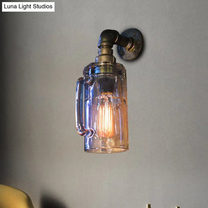 مصباح حائط على شكل كوب بيرة زجاجي على الطراز العتيق مع أنبوب ماء باللون البرونزي/الأسود