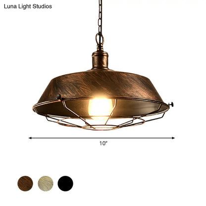 Antique Style Iron Barn Hanging Light with Wire Guard - 10"/14"/18" Dia - Brass/Bronze/Black