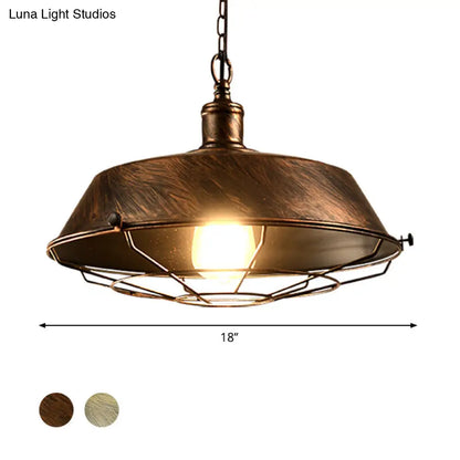 Antique Style Iron Barn Hanging Light with Wire Guard - 10"/14"/18" Dia - Brass/Bronze/Black