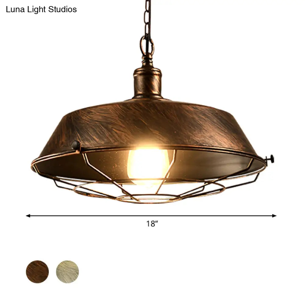 Antique Style Iron Barn Hanging Light with Wire Guard - 10"/14"/18" Dia - Brass/Bronze/Black