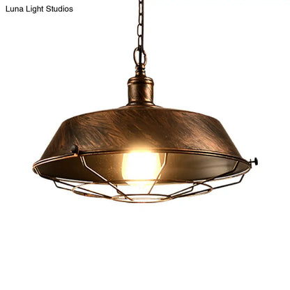 Antique Style Iron Barn Hanging Light with Wire Guard - 10"/14"/18" Dia - Brass/Bronze/Black