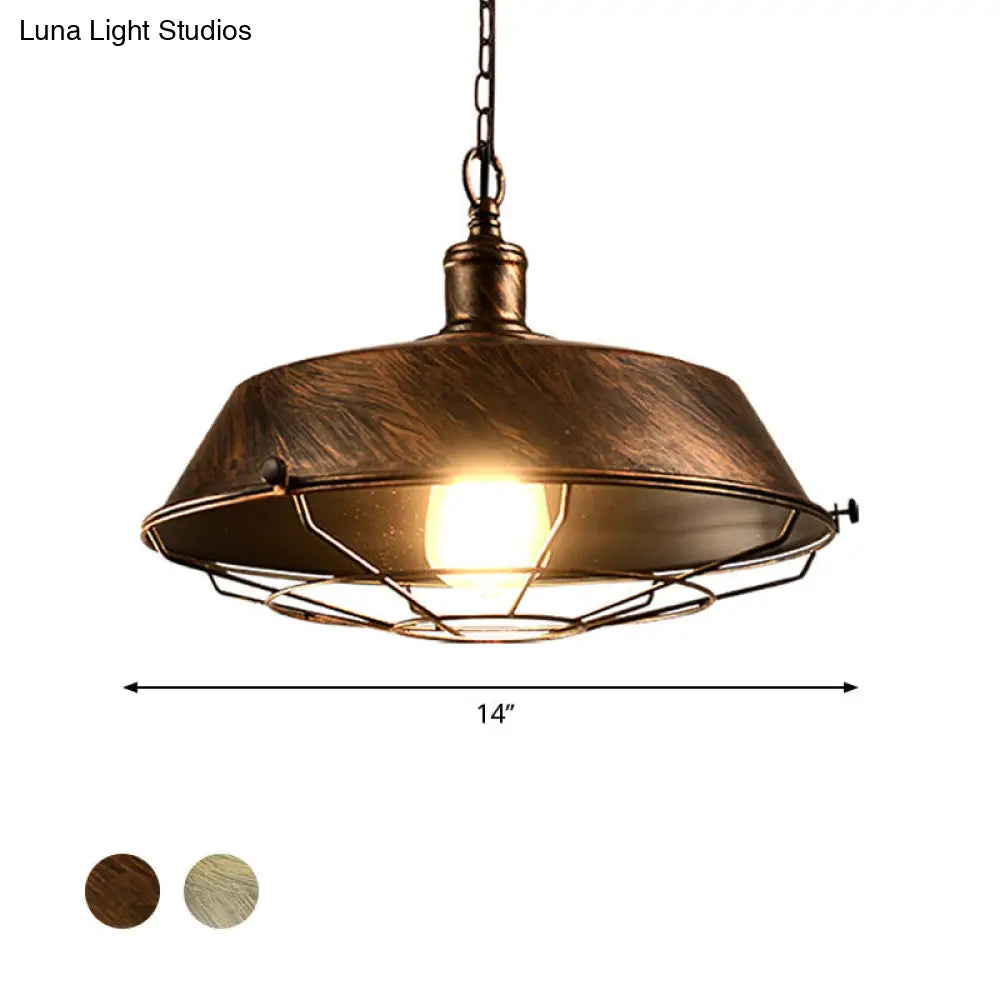 Antique Style Iron Barn Hanging Light with Wire Guard - 10"/14"/18" Dia - Brass/Bronze/Black