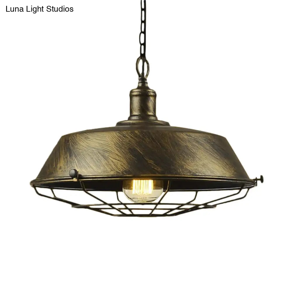 Antique Style Iron Barn Hanging Light with Wire Guard - 10"/14"/18" Dia - Brass/Bronze/Black