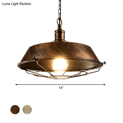 Antique Style Iron Barn Hanging Light with Wire Guard - 10"/14"/18" Dia - Brass/Bronze/Black