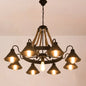 Antique Style Iron Chandelier with Black Conical Shade and Hemp Rope Pendant Lighting for Restaurants